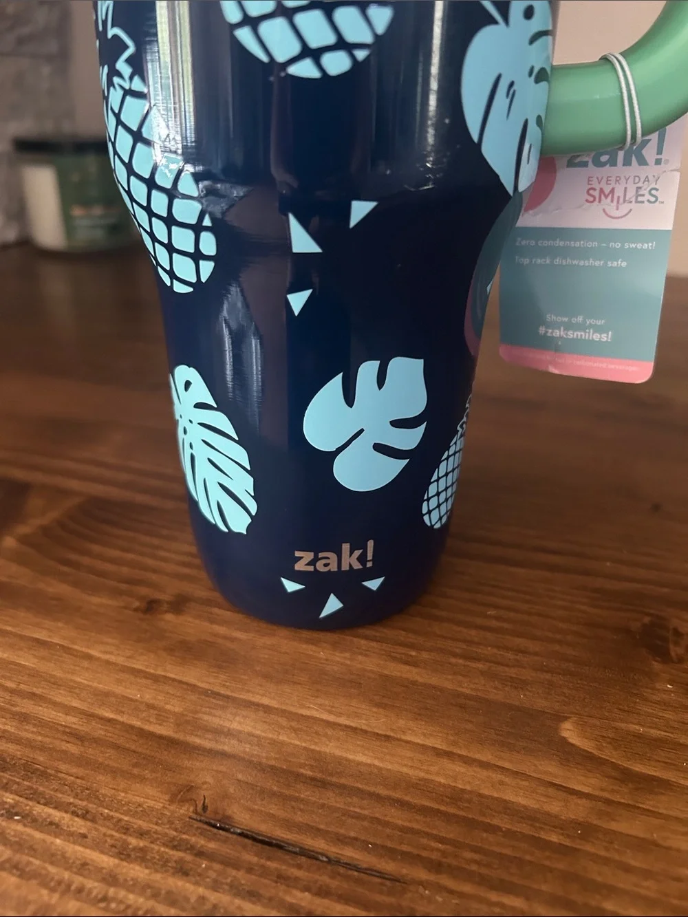 Zak! Tropical Pineapple Navy & Mint Travel Tumbler with Handle